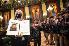 February 9, 2022: Sen. Kearney hosted the Conestoga Boys’ Soccer team at the Capitol today.  In November, the Pioneers finished a perfect 26-0 season with a 1-0 victory over Seneca Valley to win the PIAA Class 4A Championship. It is the program’s fifth state crown, and fourth in the past decade.