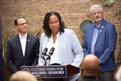 June 24, 2024: Sen. Kearney joined Gov. Josh Shapiro and Revenue Secretary Pat Browne for a news conference at Upper Darby’s Watkins Avenue Senior Center to discuss the expanded Property Tax and Rent Rebate Program which helps low-income seniors and disabled Pennsylvanians.