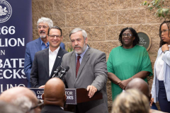 June 24, 2024: Sen. Kearney joined Gov. Josh Shapiro and Revenue Secretary Pat Browne for a news conference at Upper Darby’s Watkins Avenue Senior Center to discuss the expanded Property Tax and Rent Rebate Program which helps low-income seniors and disabled Pennsylvanians.