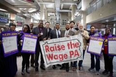 February 8, 2019  – Governor Tom Wolf today held a Raise the Wage rally with legislators and advocacy groups as a reminder that it’s past time to raise Pennsylvania’s minimum wage to $12 an hour. The boost in pay would enable tens of thousands of people to work their way off of public assistance, saving taxpayers hundreds of millions of dollars and growing the economy for everyone.