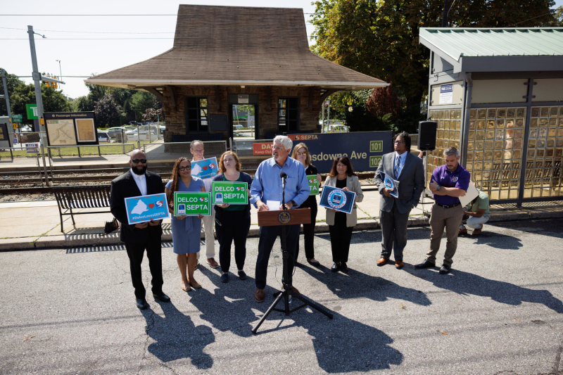 September 5, 2025 – Members of the Delaware County House and Senate legislative delegations, today held a press conference at the Lansdowne Avenue Trolley Station in Drexel Hill, PA to call on Pennsylvania Senate Republicans to return to the table and negotiate a sensible state budget that protects investments in public transit and delivers critical, fair funding to K-12 schools. 
