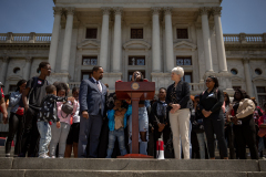 May 8, 2023: Senator Tim Kearney speaks at a Student March for Gun Safety in Harrisburg.