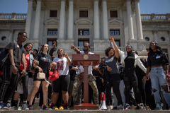 May 8, 2023: Senator Tim Kearney speaks at a Student March for Gun Safety in Harrisburg.