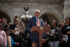 May 8, 2023: Senator Tim Kearney speaks at a Student March for Gun Safety in Harrisburg.