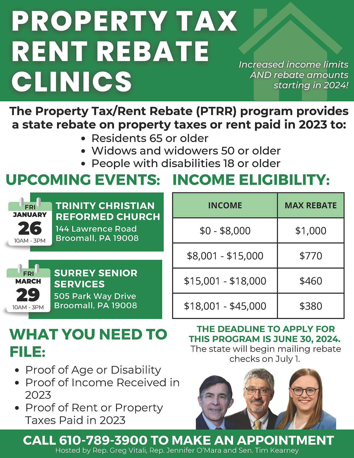 Property Tax/Rent Rebate Clinics - January 26, 2024 and March 29, 2024