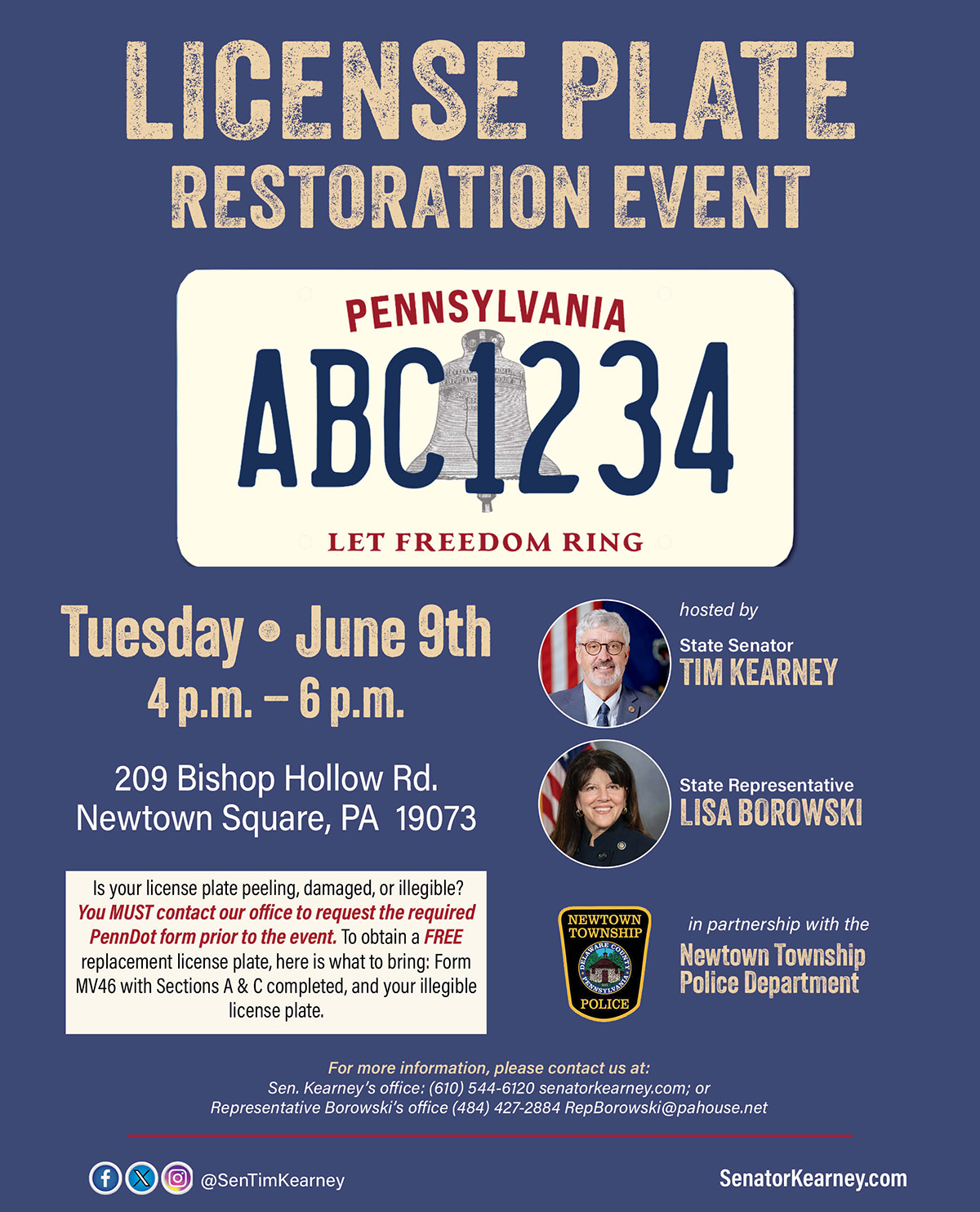 Free Replacement PA License Plate Event - June 9, 2026